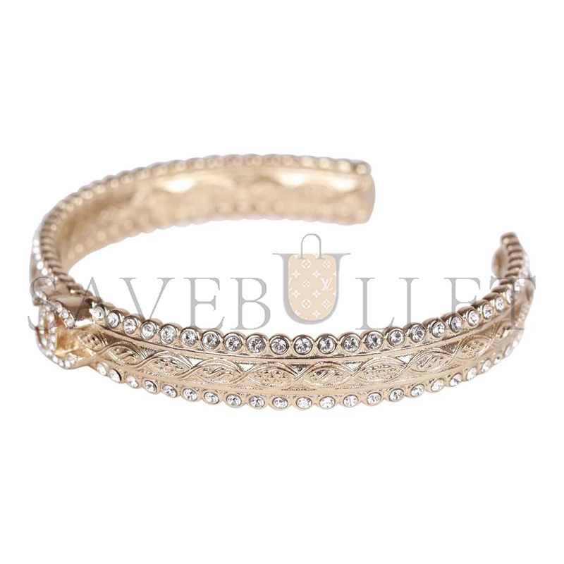 CHANEL CRYSTAL MANCHETTE CC GOLD CUFF BRACELET AB5843